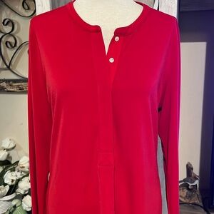 Lauren Ralph Lauren red V neck button blouse women size M
